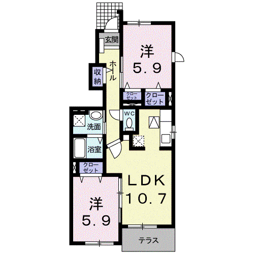 エーデル・ハイム西都台(2LDK/1階)の間取り写真