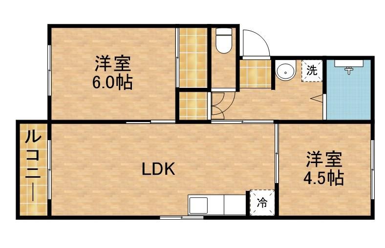プレジール初生(2LDK/2階)の間取り写真