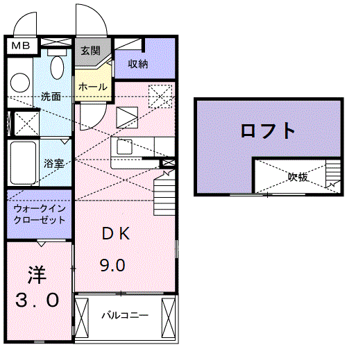 パサージュ高丘(1DK/2階)の間取り写真