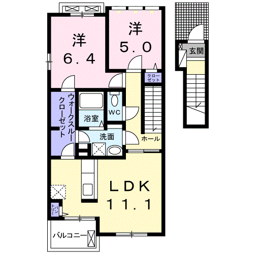 プリムローズⅢ(2LDK/2階)の間取り写真