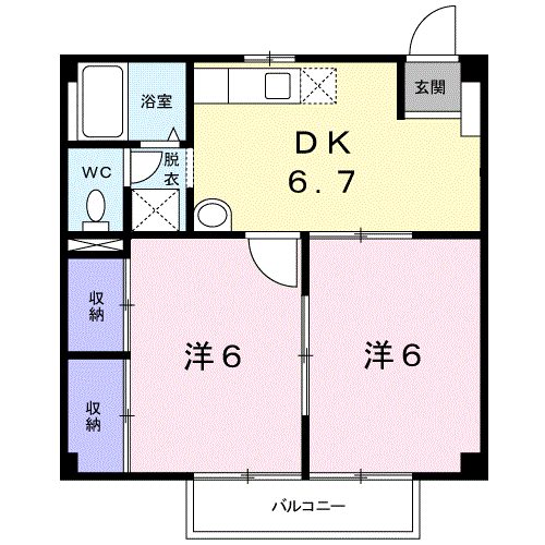 若林弐番館(2DK/1階)の間取り写真