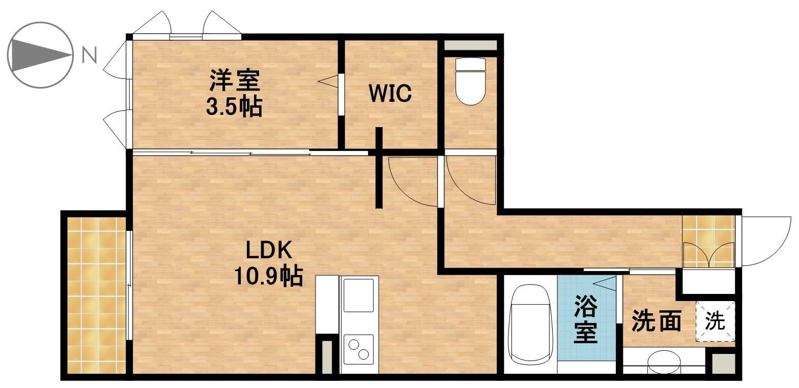 WINS HILLS A(1LDK/1階)の間取り写真