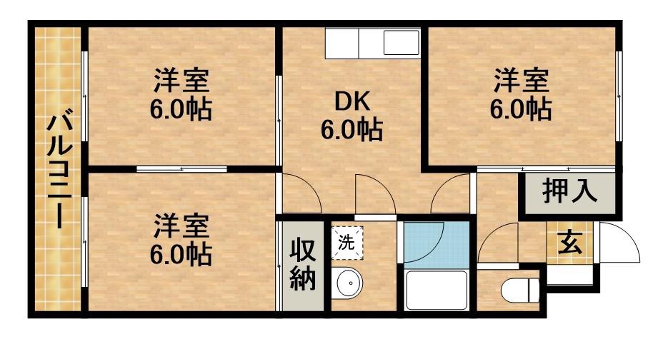ウィンディホクエンⅡ(3DK/2階)の間取り写真