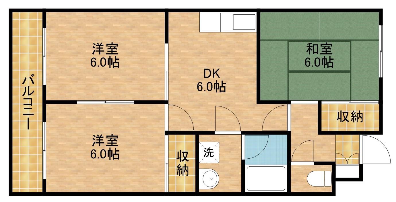 ウィンディホクエンⅡ(3DK/3階)の間取り写真