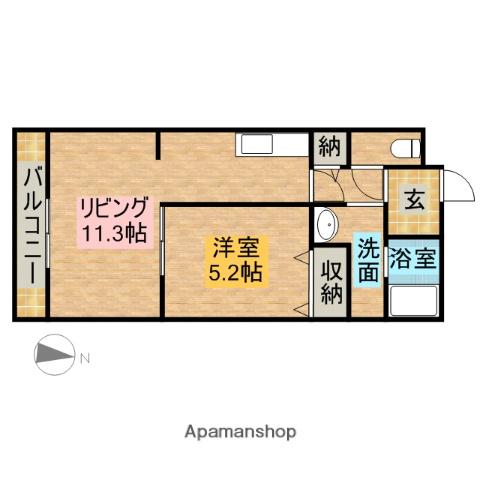 ハーヴェスト染地台アパート(1LDK/1階)の間取り写真