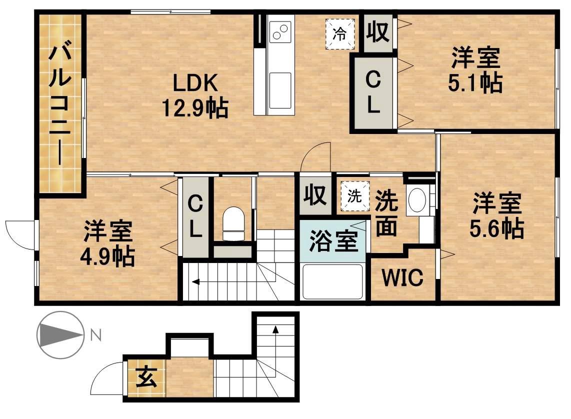 メルヴェユーイーグルⅤ(3LDK/2階)の間取り写真