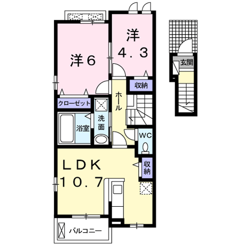 アクテュエル(2LDK/2階)の間取り写真