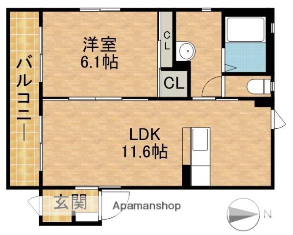 ジュネスA(1LDK/2階)の間取り写真