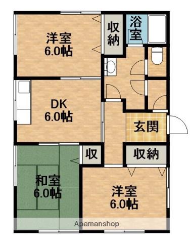 東海道本線 菊川駅(静岡) 徒歩249分 1階建 築24年(3DK)の間取り写真