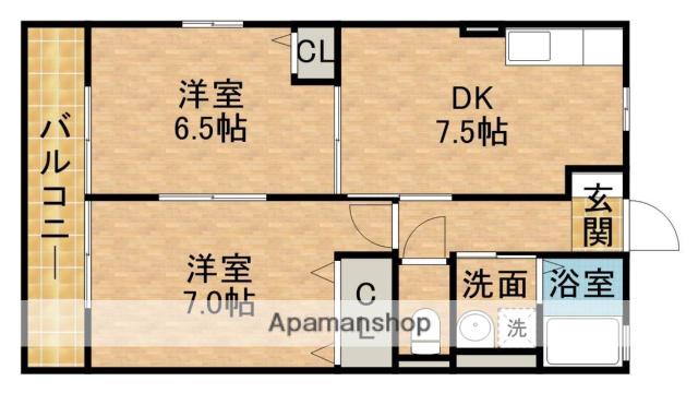 ベルフォーレⅠ(2DK/2階)の間取り写真