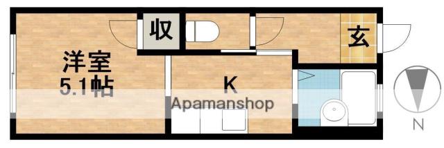 オーシャンブルーハイツB(1K/2階)の間取り写真