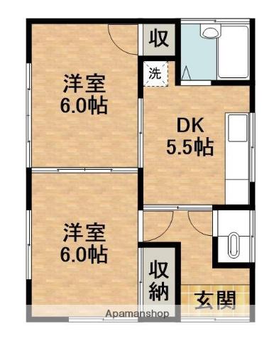 東海道本線 浜松駅 バス乗車時間：19分 上島四丁目バス停で下車 徒歩5分 1階建 築44年(2K)の間取り写真