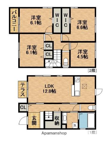 東海道本線 浜松駅 バス乗車時間：27分 志都呂東バス停で下車 徒歩6分 2階建 築12年(4LDK)の間取り写真