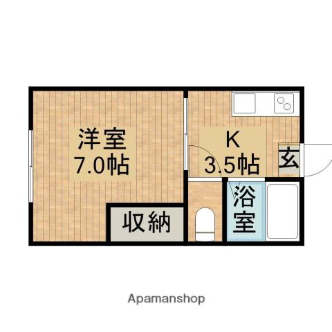 ヴィラベルディC(1K/1階)の間取り写真