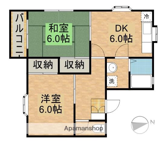 グリーンハイツヒロタカC(2DK/2階)の間取り写真