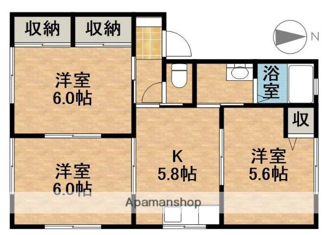 オーシャンヒルズB(3K/1階)の間取り写真