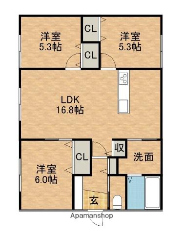 東海道本線 浜松駅 バス乗車時間：14分 本郷バス停で下車 徒歩8分 1階建 築2年(3LDK)の間取り写真