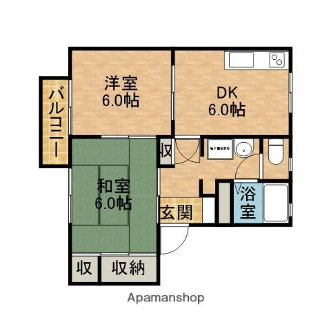 ヘリポートハウス A(2DK/2階)の間取り写真