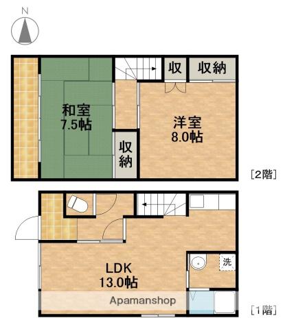 東海道本線 浜松駅 バス乗車時間：6分 楊子町バス停で下車 徒歩2分 2階建 築60年(2LDK)の間取り写真