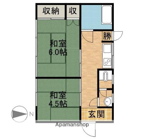 東海道本線 浜松駅 バス乗車時間：15分 本郷南バス停で下車 徒歩10分 1階建 築58年(2K)の間取り写真