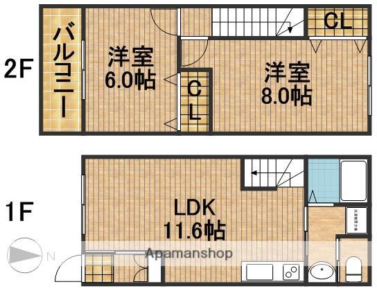 メゾネット初生(2LDK)の間取り写真