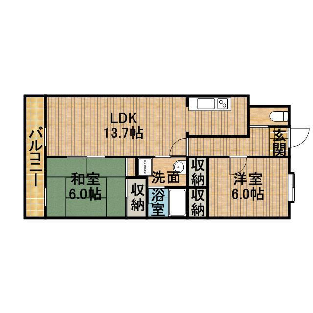 キャッスル(2LDK/3階)の間取り写真