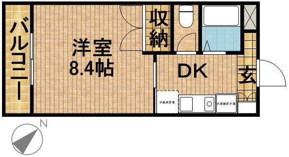 ツインシャトー富ヶ丘(1DK/2階)の間取り写真