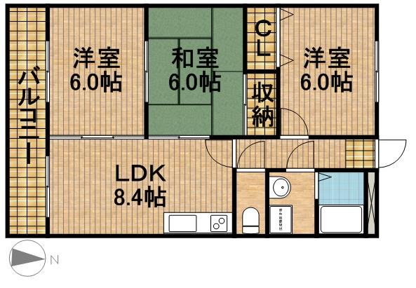 ウィステリア(3DK/1階)の間取り写真