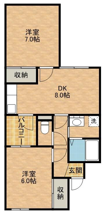 上島コモンコートC棟(2DK/2階)の間取り写真