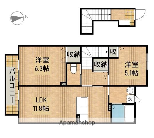 ルピナスB(2LDK/2階)の間取り写真