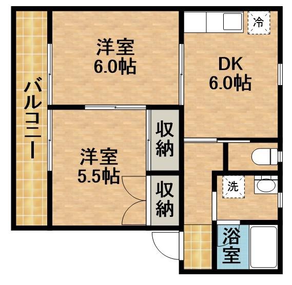 クローバーA(2DK/2階)の間取り写真