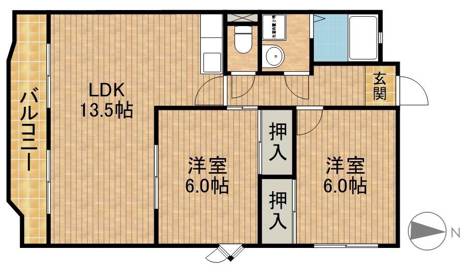 EVEさいわい(2LDK/1階)の間取り写真