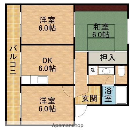 ビレッジ幸(3DK/3階)の間取り写真