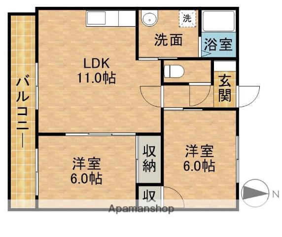 高丘ルミエール(2LDK/1階)の間取り写真