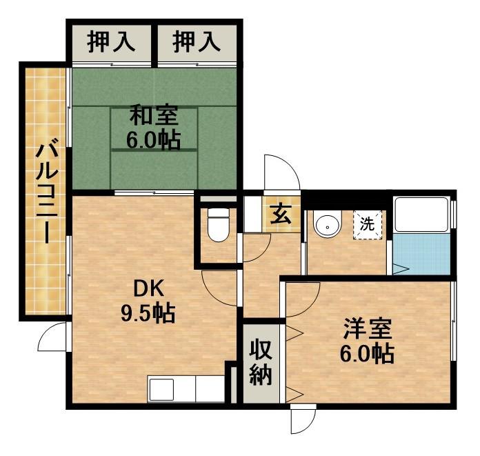 アチチュード(2DK/2階)の間取り写真