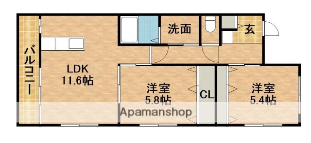 ル・リオン初生(2LDK/2階)の間取り写真