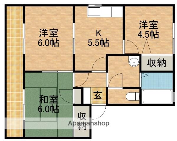プラースⅡ B(3K/1階)の間取り写真