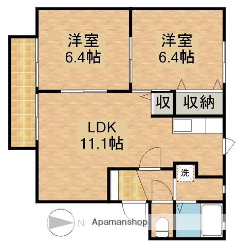 フォーレス絆(2LDK/1階)の間取り写真