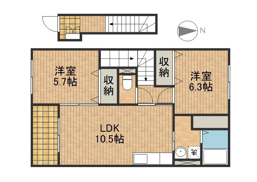 ニューアーバンB(2LDK/2階)の間取り写真