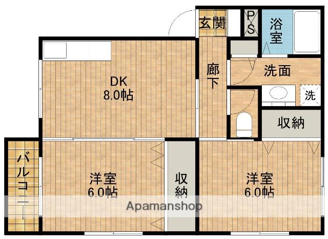 ウィステリアフラット(2DK/1階)の間取り写真