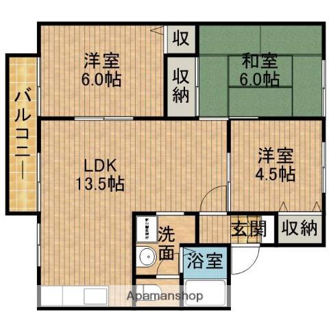 スルガヒルキャッスル B(3LDK/2階)の間取り写真