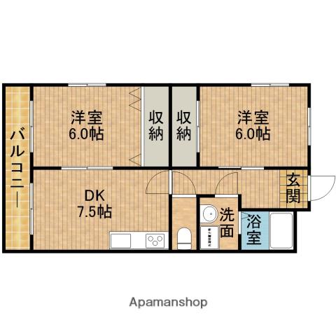 プレステージプチメゾン(2DK/2階)の間取り写真