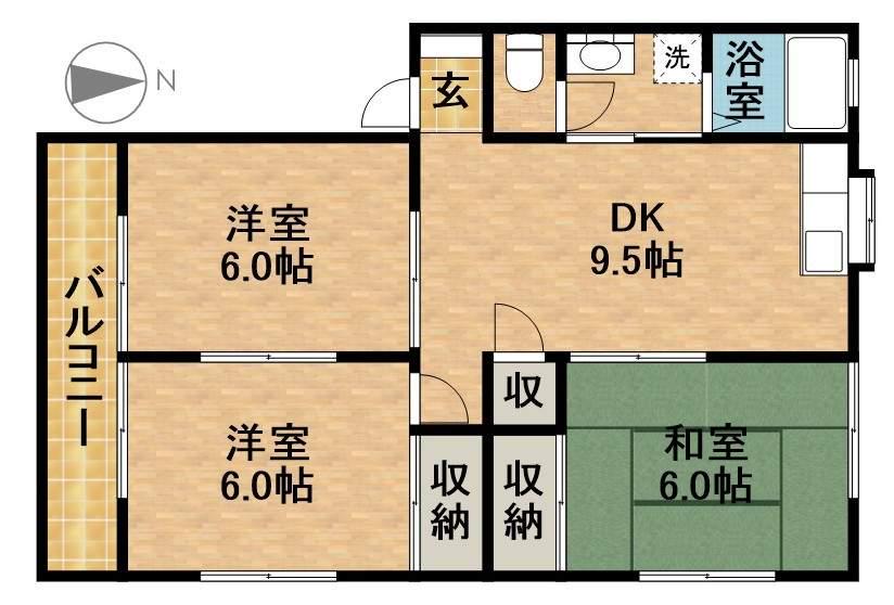 アミティ方丈(3DK/1階)の間取り写真