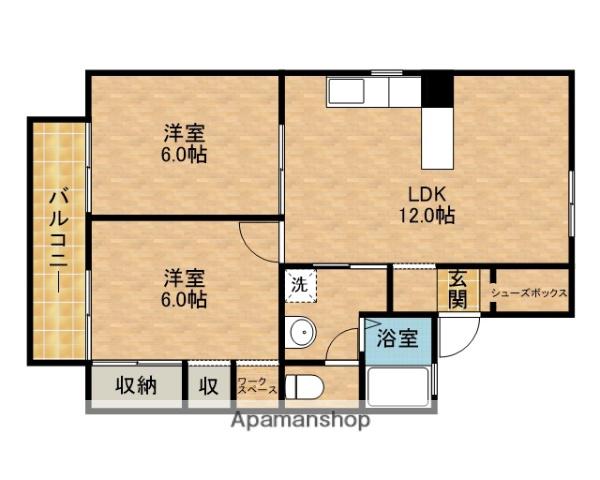 フレシュール・ドゥ・アビタシオン A(2LDK/1階)の間取り写真