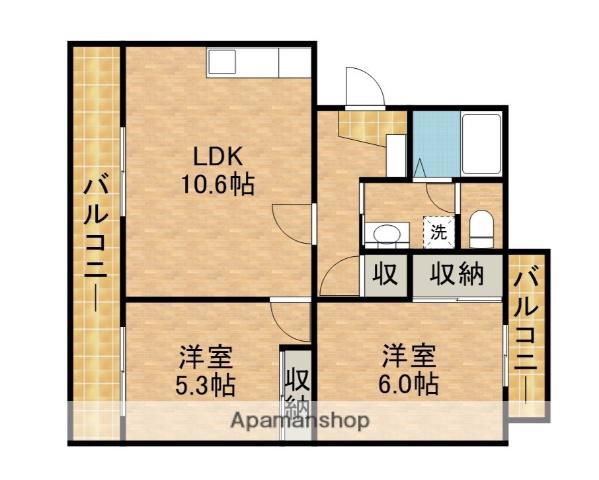 メディオ初生弐番館(2LDK/2階)の間取り写真