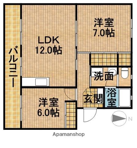 グリーンハイツ萩丘B(2LDK/3階)の間取り写真