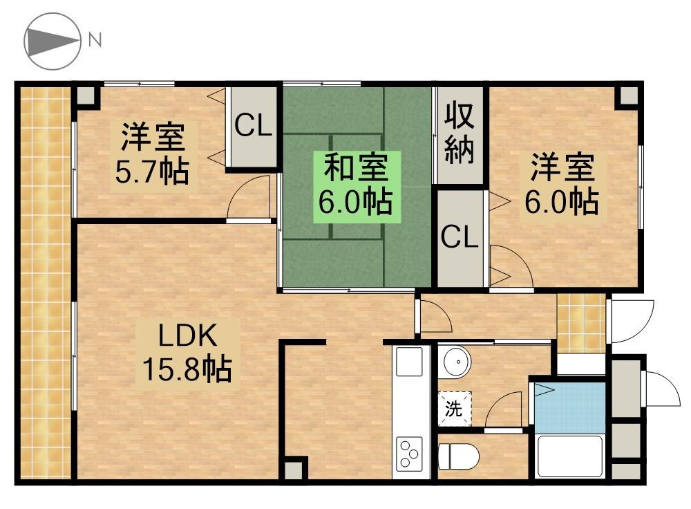 ライフ第5マンション大平台(3LDK/5階)の間取り写真