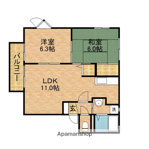 ラフォーレ黒石(2LDK/2階)の間取り写真
