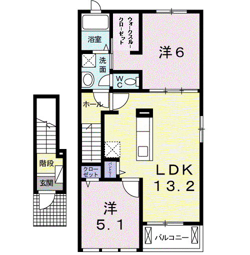 パストラリⅠ(2LDK/2階)の間取り写真