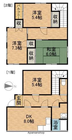 遠州鉄道 曳馬駅 徒歩7分 2階建 築35年(4DK)の間取り写真